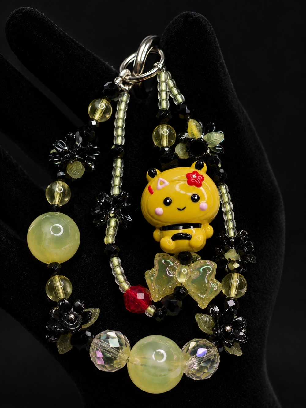 Yellow Bee Charm Beaded Keychain